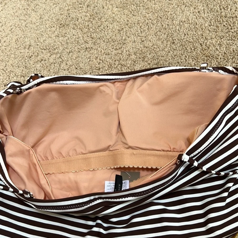 New! J. CREW Size 10 Brown striped one piece bandeau swimsuit
